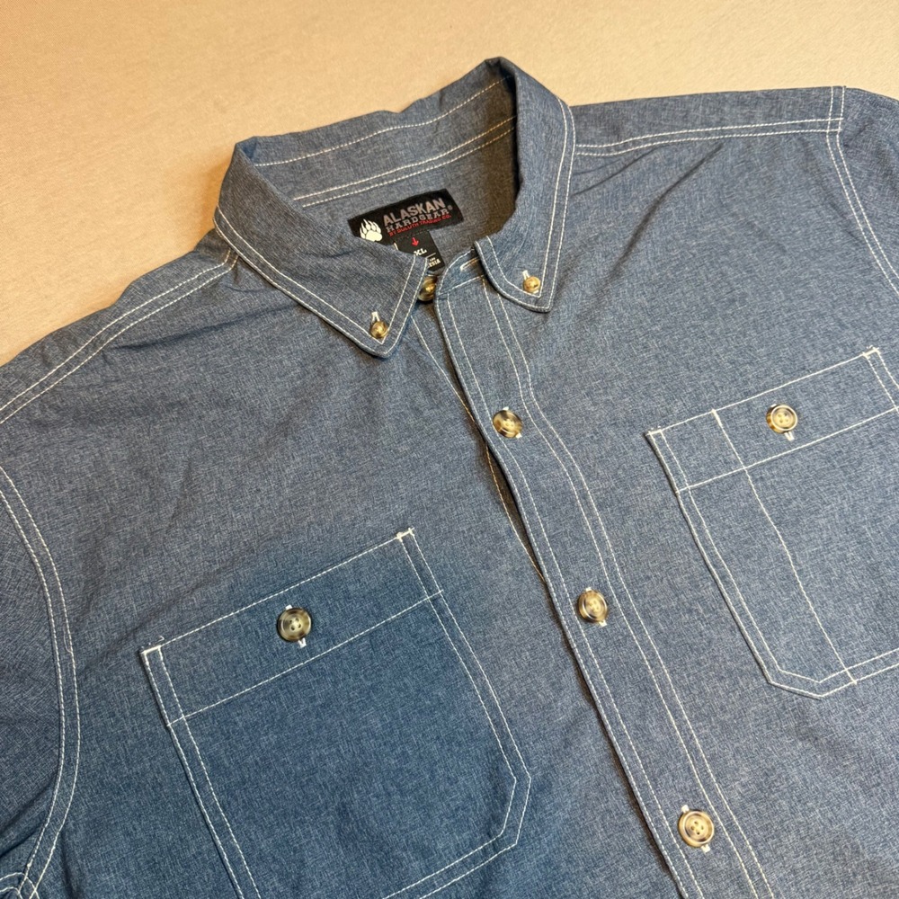 Alaskan Hardgear Duluth Bush pilot Mens XL Blue Chambray Work Shirt Long Sleeve